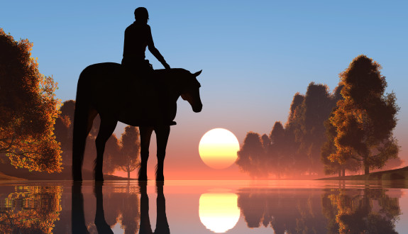 Silhouette of a man on a horse.